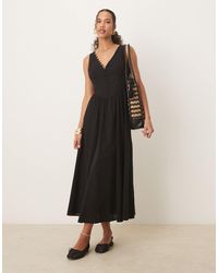 ASOS - V Neck Button Through Maxi Dress With Dropped Waist - Lyst