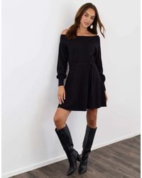 Threadbare - Slash Neck Belted Mini Jumper Dress - Lyst