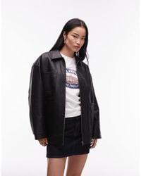 TOPSHOP - Faux Leather Zip Through 80s Jacket With Patch Pockets - Lyst