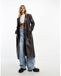 Pull&Bear - Premium Faux Leather Trench Coat - Lyst