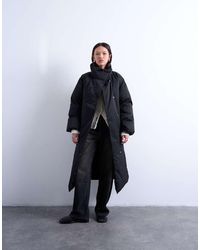 TOPSHOP - Funnel Neck Longline Belted Puffer Jacket - Lyst