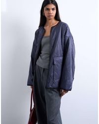 TOPSHOP - Two-tone Collarless Fleece Liner Jacket - Lyst