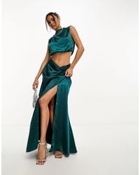 In The Style - Exclusive Satin Twist Front Maxi Skirt - Lyst