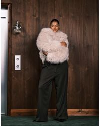 ASOS - Curve Tailored Relaxed Trousers With Faux Leather Trim - Lyst