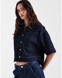 ONLY - – kastiges cropped-jeanshemd - Lyst