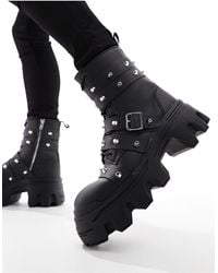 ASOS - Lace Up Boot With Chunky Sole And Studded Strapping - Lyst