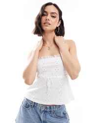 ASOS - Top Con Escote Palabra De Honor, Bordado Inglés Y Detalle De Cinta De - Lyst