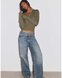 Stradivarius - Cross-Over Waist Wide-Leg Jeans - Lyst