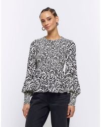 River Island - Abstract Shirred Blouse - Lyst