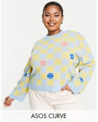ASOS - Asos Design Curve Crew Neck Jumper With Checkerboard Pattern - Lyst