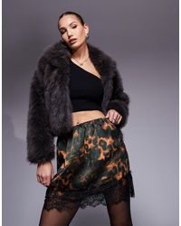 River Island - Satin Mini Skirt With Lace Trim - Lyst