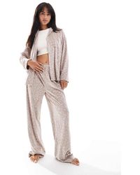 Loungeable - Leopard Velour Long Sleeve Buttoned Pyjamas Trouser Set - Lyst