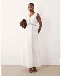 Y.A.S - Crinkle Cotton Sleeveless Crochet Insert Maxi Dress - Lyst