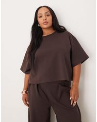 ASOS - Asos design curve - t-shirt crop top d'ensemble coupe carrée en maille interlock - chocolat - Lyst