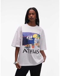 TOPSHOP - Camiseta Blanca Extragrande Con Estampado Gráfico "Athens" De Punto Liso De - Lyst
