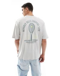 ASOS - T-shirt oversize grigia con stampa tennis sulla schiena - Lyst