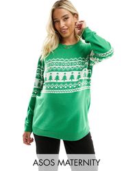 ASOS - Asos Design Maternity Christmas Jumper With Placement Fairisle Pattern - Lyst