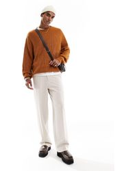 ASOS - Pantaloni eleganti a fondo ampio color pietra testurizzato - Lyst
