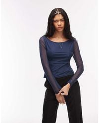 ASOS - Mesh Boat Neck Long Sleeve Top - Lyst