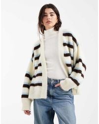 Miss Selfridge - Fluffy Edge To Edge Stripe Cardigan - Lyst