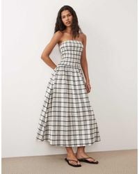 Brave Soul - Seersucker Strapless Midi Dress With Shirred Bodice - Lyst