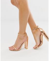 Glamorous Suede Blush Barely There Square Toe Block Heeled Sandals-pink - Lyst