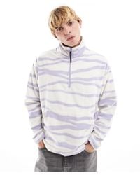 ASOS - Oversized Half Snap Sweatshirt With Linear All Over Print Polar Fleece - Lyst