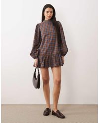 Glamorous - Puff Sleeve High Neck Mini Dress - Lyst