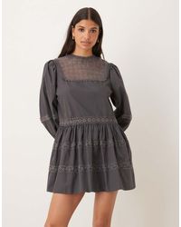 ASOS - Smock Mini Dress With Lace Inserts And Volume Sleeve - Lyst