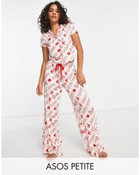 ASOS Asos Design Petite Barbie X Hello Kitty Viscose Shirt & Trouser Pajama Set - White