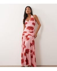 Forever New - Maxi Jurk Van Mesh Met Halternek, Rimpeleffect En Verlaagde Taille - Lyst