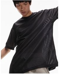 TOPMAN - Oversized Mesh Faux Leather T-shirt - Lyst
