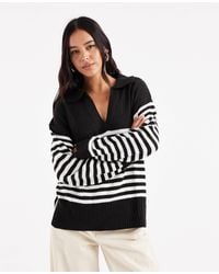 Wednesday's Girl - Wednesdays Girl Open Collared Stripe Jumper - Lyst