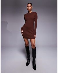 Kaiia - Exclusive Ribbed Knit Flared Sleeve Mini Jumper Dress - Lyst