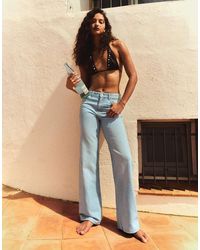 Bershka - High-waist Shimmery Straight-leg Jeans - Lyst