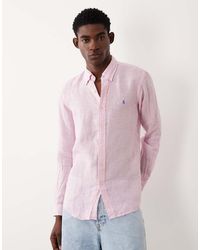 Polo Ralph Lauren - Icon Logo Striped Linen Long Sleeve Shirt - Lyst