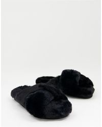 Monki Recycled Polyester Faux Fur Mule Slippers - Black