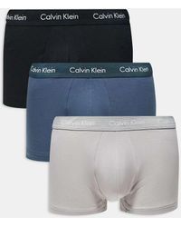 Calvin Klein - Pack De 3 Calzoncillos De Color Negro, Gris Y Azul De Talle Bajo Cotton Stretch De - Lyst