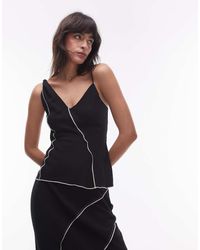 TOPSHOP - Canottiera Nera Con Bordi Grezzi E Spalline Attorcigliate - Lyst