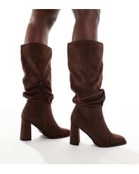 London Rebel - maggie Slouchy Block Heel Boots - Lyst
