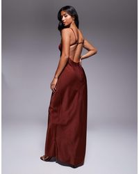 ASOS - Asos Design Petite Satin Strappy Halter Maxi Dress With Contrast Bust - Lyst