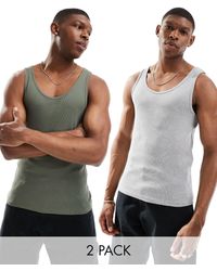 ASOS - 2 Pack Muscle Rib Vests - Lyst