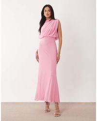 ASOS - Mesh Asymmetric Cap Sleeve Blouson Bodice Midi Dress - Lyst