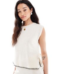 Pieces - Knitted Tank Top With Contrast Stitch Co-ord - Lyst