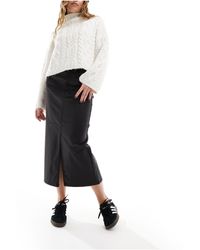 Object - Coated Midi Skirt With Split Front - Lyst