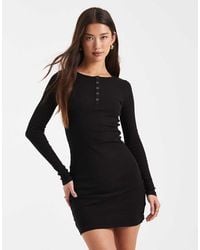 Brave Soul - Long Sleeve Ribbed Jersey Mini Dress With Button Detail - Lyst