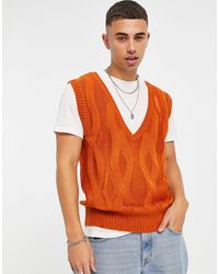 Another Influence Cable Knit Jumper Vest - Orange