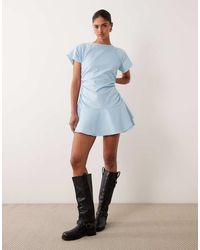 ASOS - Cord Short Sleeve Mini Dress With Ruching Tie Waist Detail - Lyst