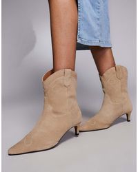 River Island - Suede Western Boots With Kitten Heel - Lyst