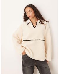 ASOS - Borg Pullover Sweat With Blanket Stitch Detail - Lyst